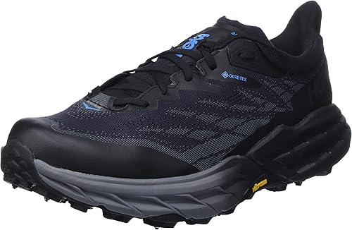 HOKA Speedgoat 5 GTX Spike men’s trail running shoe in black with Vibram sole