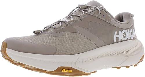 HOKA Transport men’s shoe in beige with Vibram sole and white logo